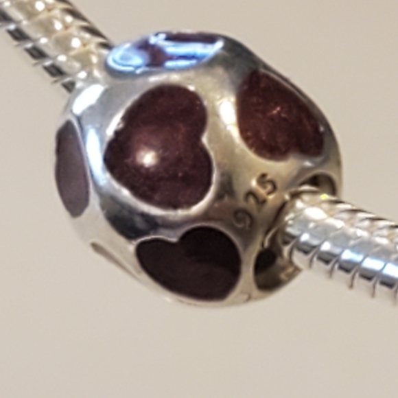 Pandora Moments Enamel Red Hearts Adorn A Round Threaded Charm Authentic 925 ALE - Picture 4 of 10